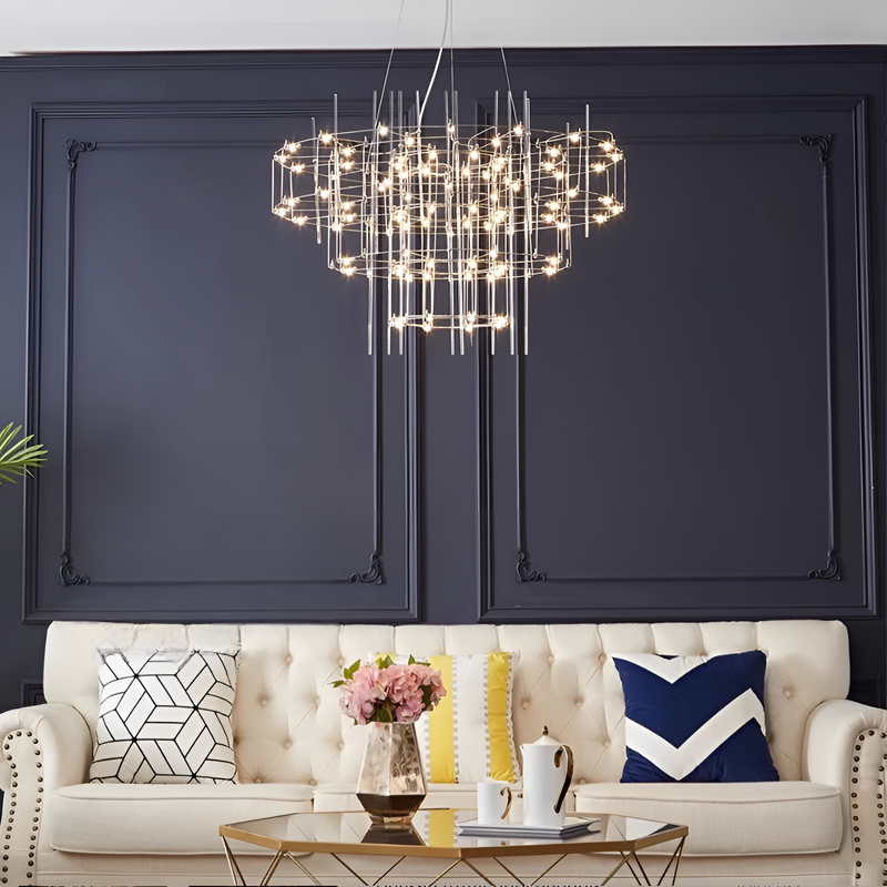 Люстра підвісна срібна двоярусна / триярусна D-60 cm / D-80 cm Led Chrome Rain 250718-100005678