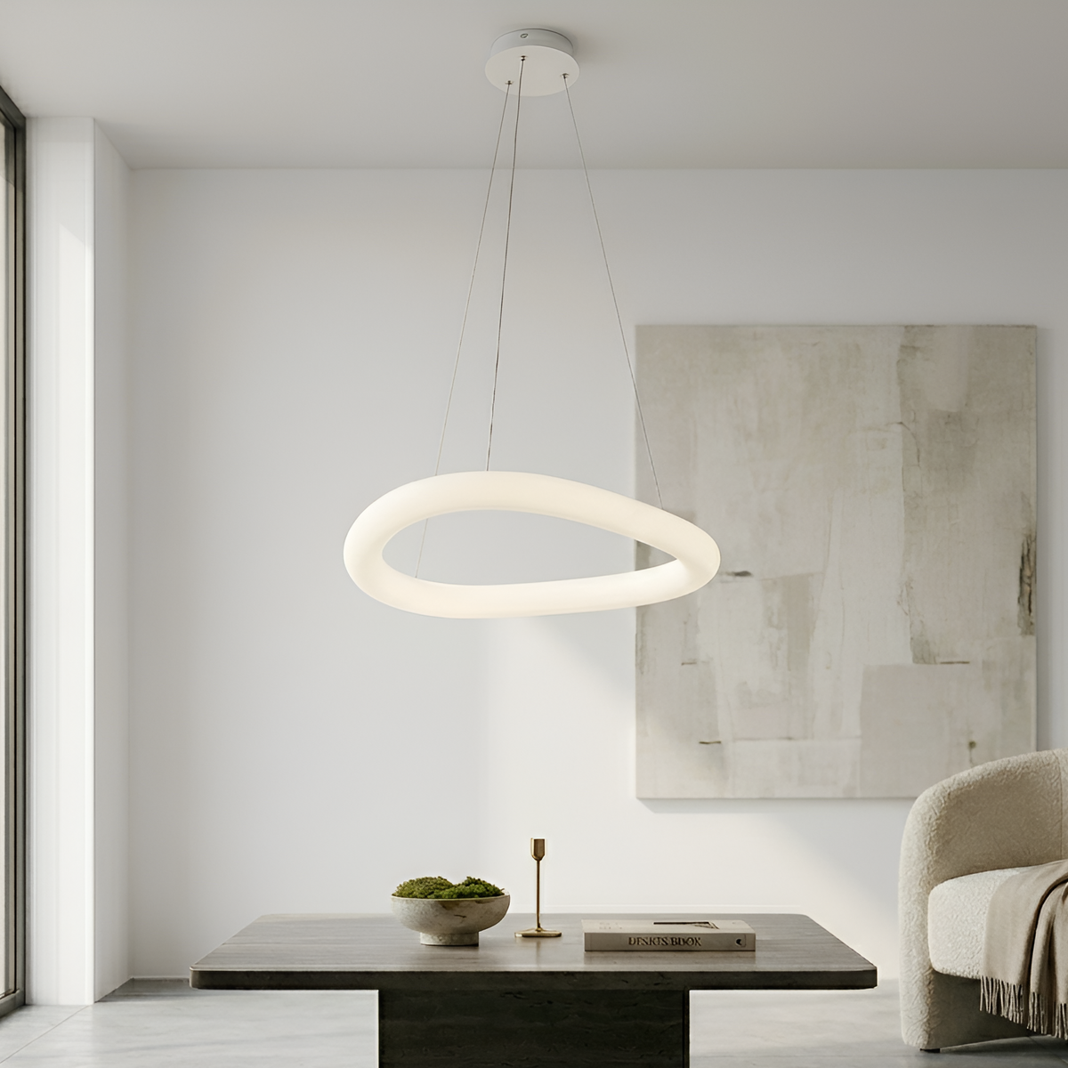 Підвісна люстра біла з пультом і додатком L-50 cm Led 60W 2700-65000K White Bagel 260331-100007585