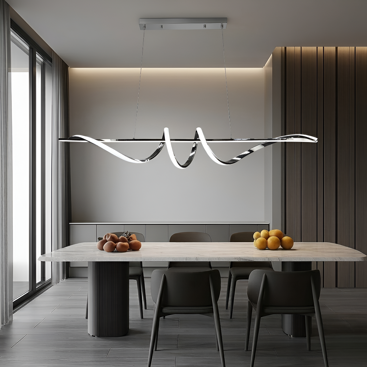 Люстра підвісна срібна Хвиля Led 70W / 75W L-100 cm/ L-120 cm 3000-6000K Chrome Gemo Wave 240818-100003601