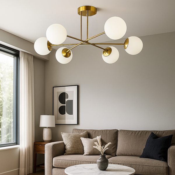 Люстра золота з білими плафонами L-73 cm H-25 cm E27*6 Gold Wendy 251118-100006510