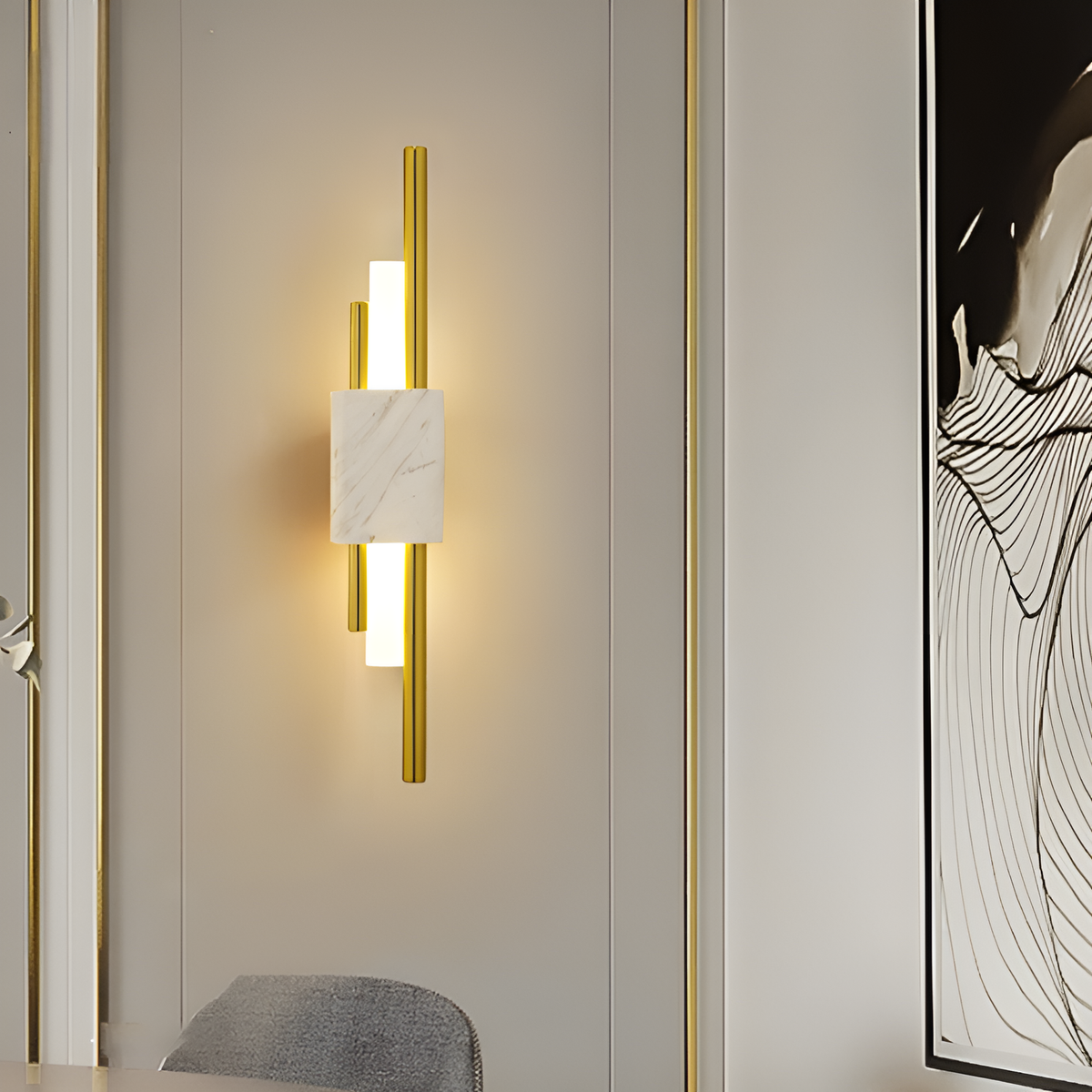 Настінний світильник бра білий мармур з золотом H-45.5 cm Tico Led Tubes Gold+White 250647-100005380
