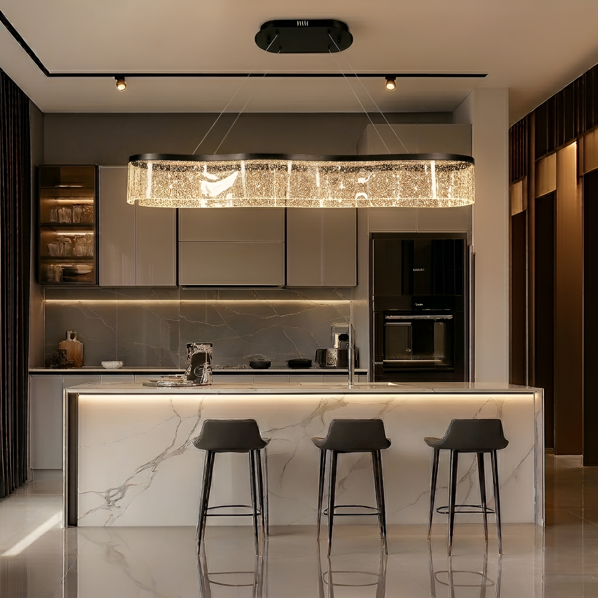 Підвісні люстри кавові видовжені L-120 cm / L-150 см Led 3000K-6000K Coffee Aurora 260518-100007912
