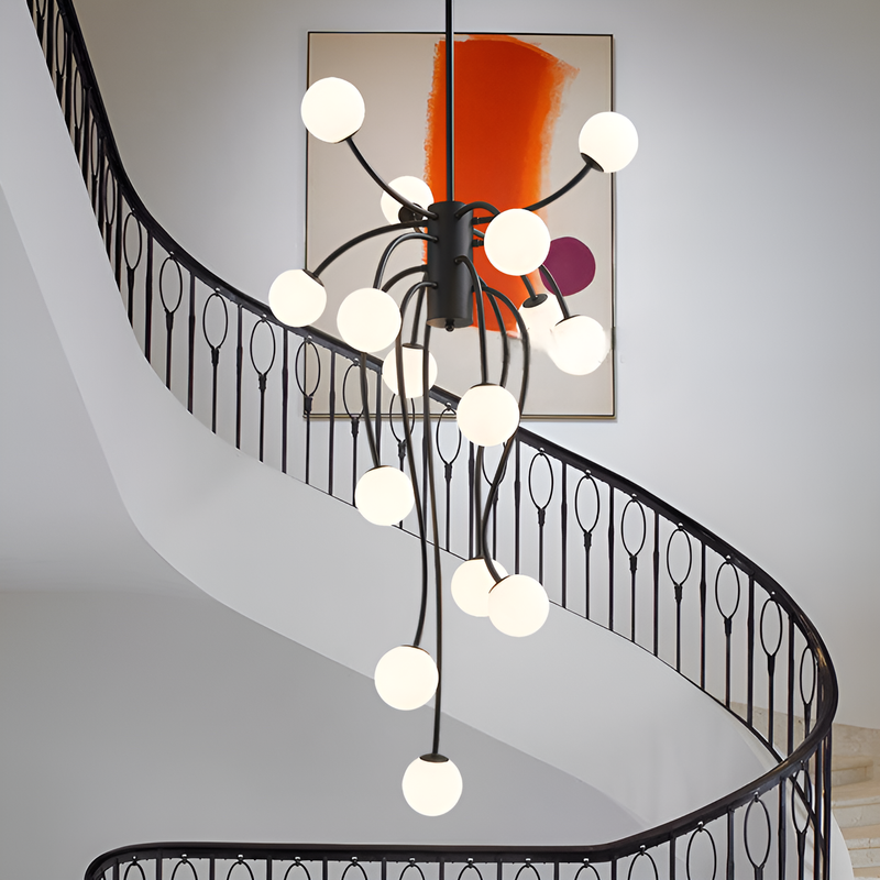 Люстра чорна з білими матовими плафонами H-150 cm W-70 cm  G9*15 Octopus Black+White 250719-100005566