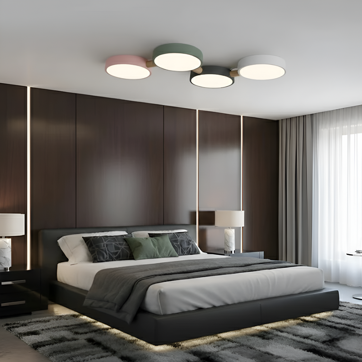Люстра з дерева сірий, білий, зелений, рожевий L-87 cm W-47 cm Led 4100K 48W Wooden Green forest New 230958-100002588