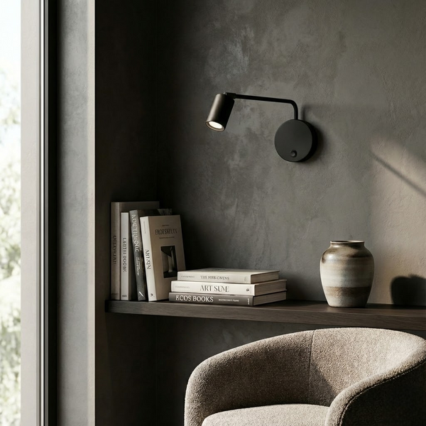 Настінний світильник чорний зі спотом H-27 cm D-10 cm GU10 Black 251140-100006708