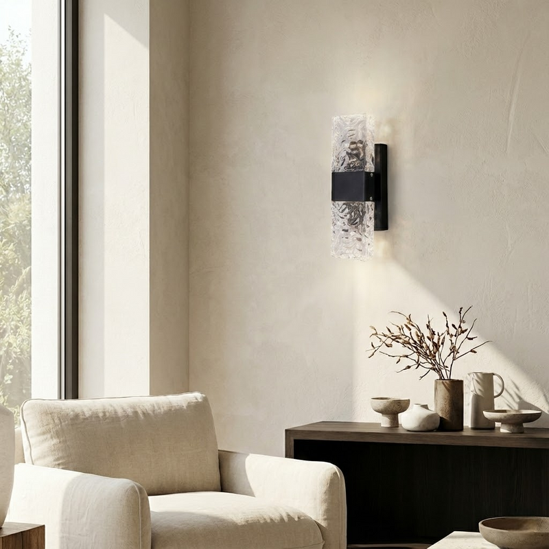 Настінний світильник чорний H-30 cm Led 8W Black Wavy Glass 251176-100006539