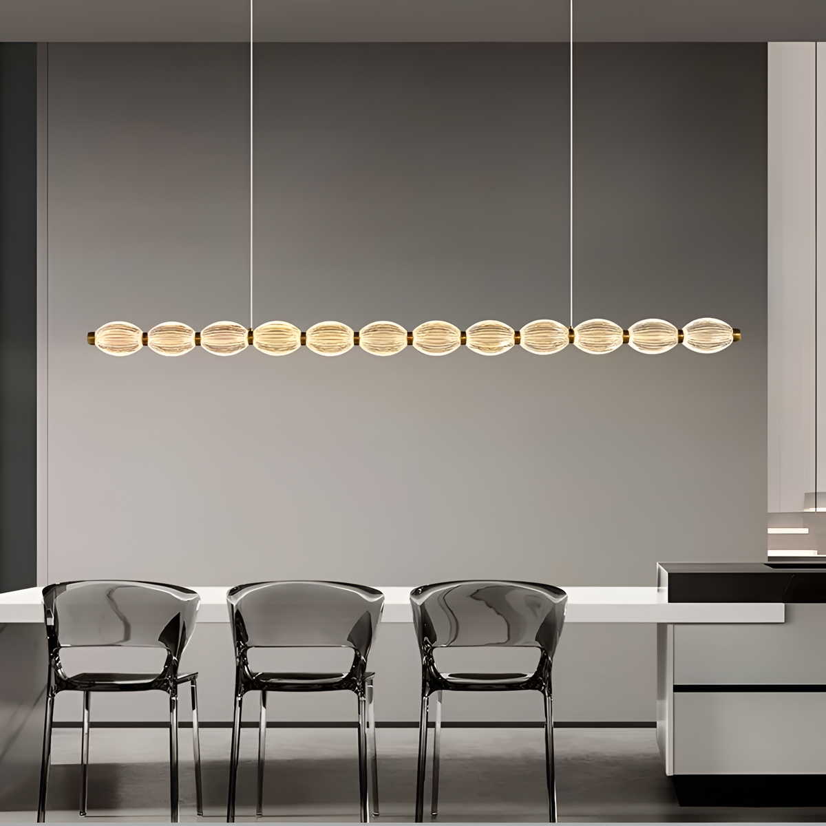 Підвісна видовжена люстра з прозорими перлинами L-120 cm Led 16W White Pearls 251018-100006379