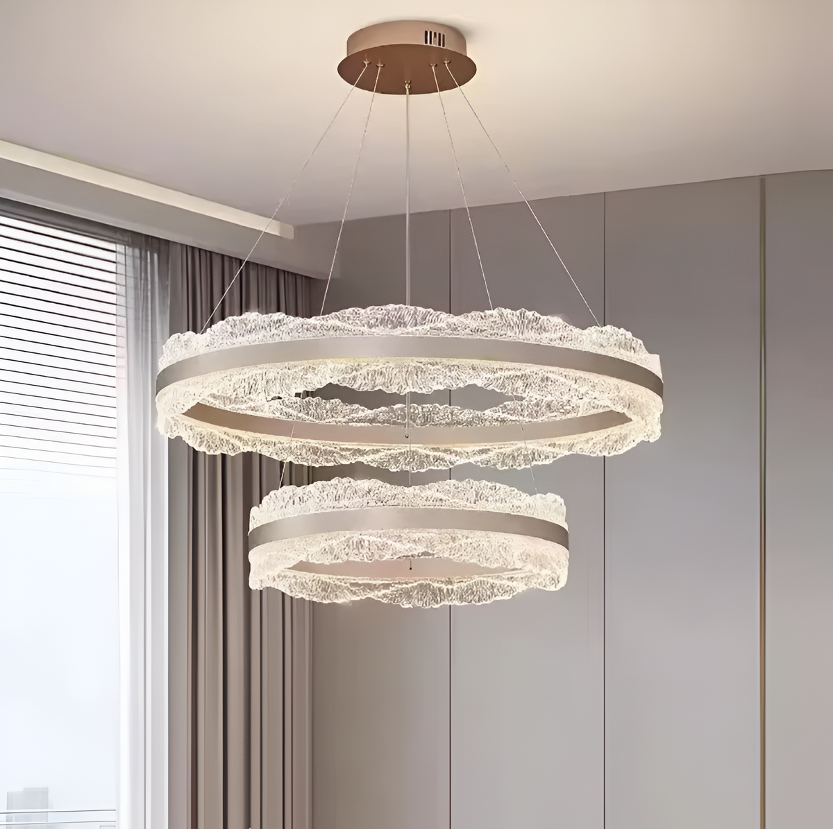 Підвісна подвійна люстра кавова D-40+60 cm Led Coffee Ice Glamour 251022-100006387