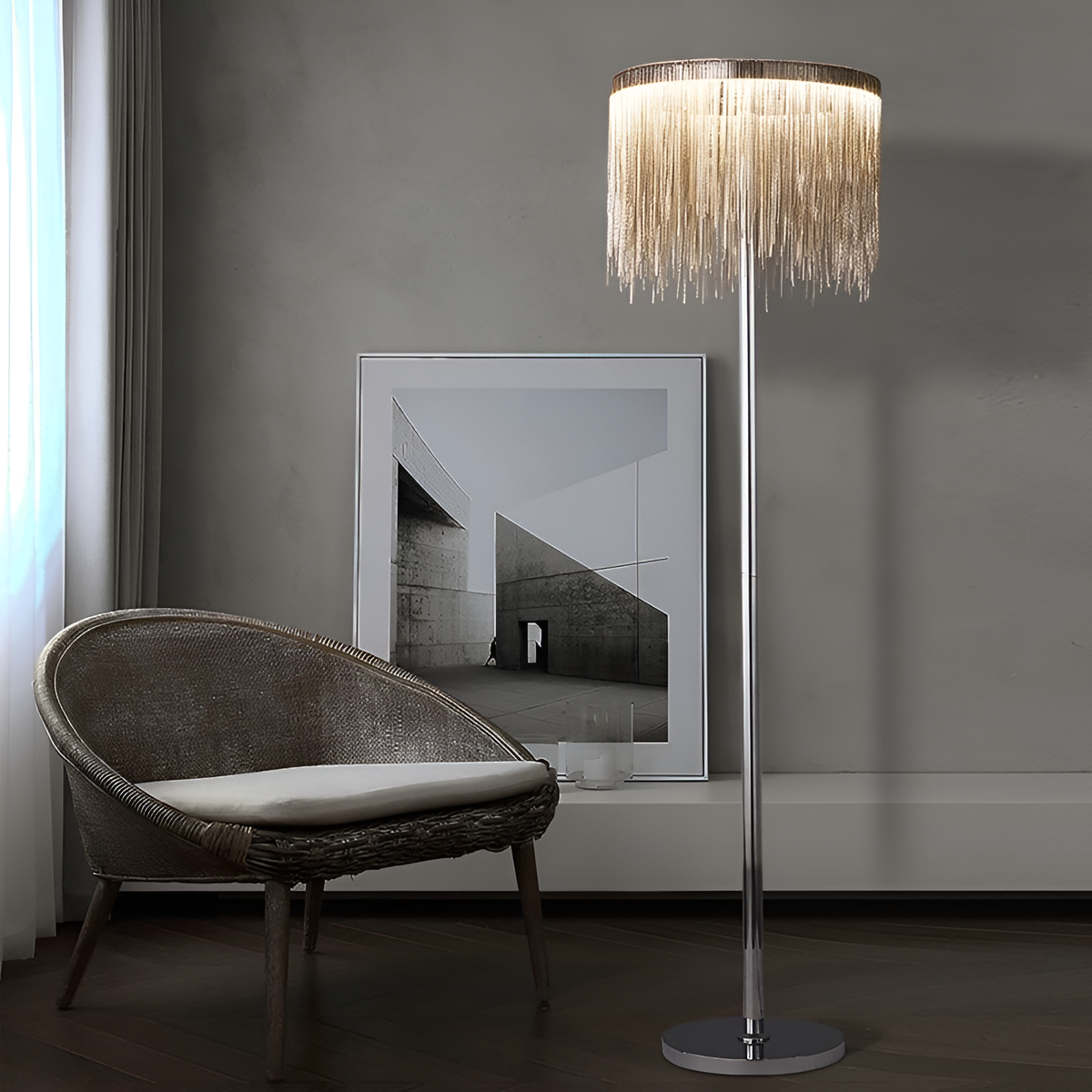 Торшер срібний з ланцюжків H-150 cm Led 15W Silver Chain 251231-100006787