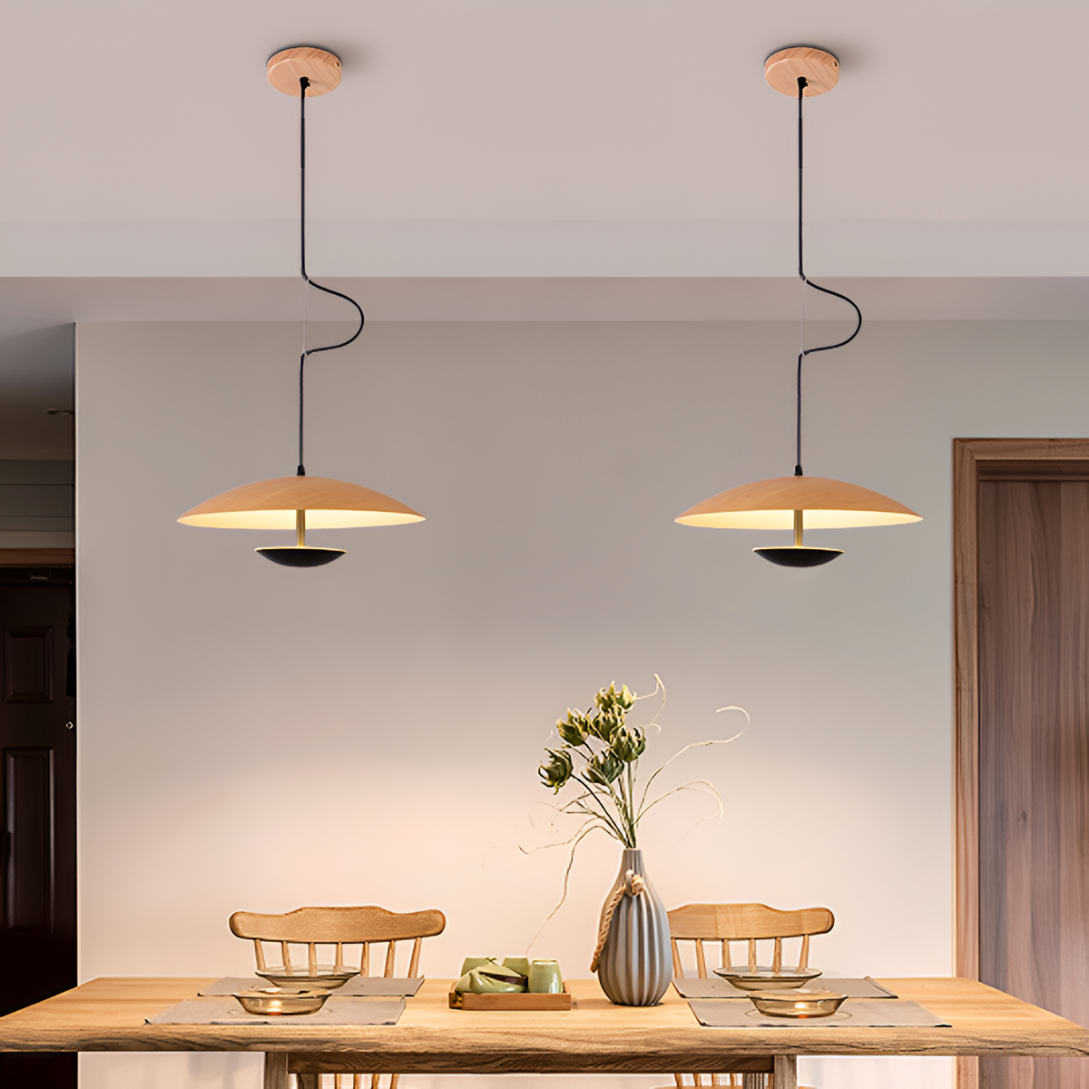 Підвісний світильник з імітацією дерева D-50 cm Led 6W 4000K Black+Wood Woody Mushroom 251218-100006834