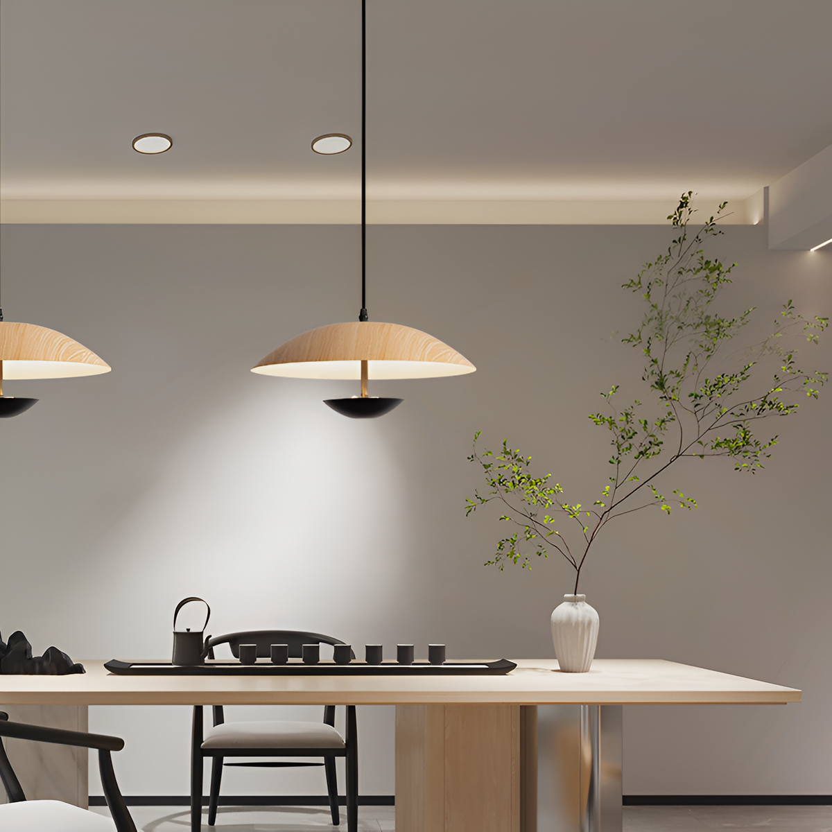 Підвісний світильник з імітацією дерева D-50 cm Led 6W 4000K Black+Wood Woody Mushroom 251218-100006834