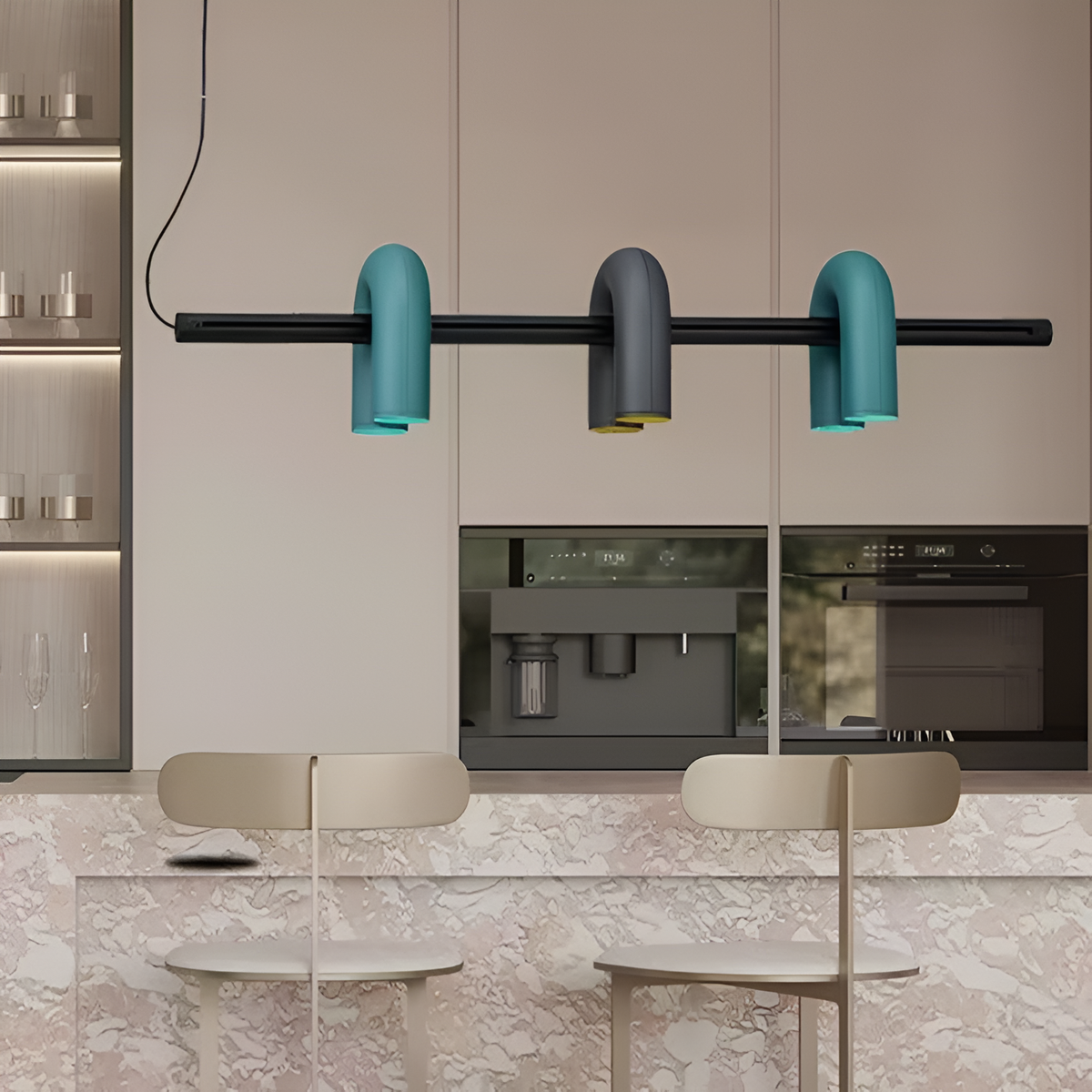 Люстра з рухомими світильниками L-120 cm Led 20W 4000K H-25-120 cm Black+Green Track lamp 251218-100006971