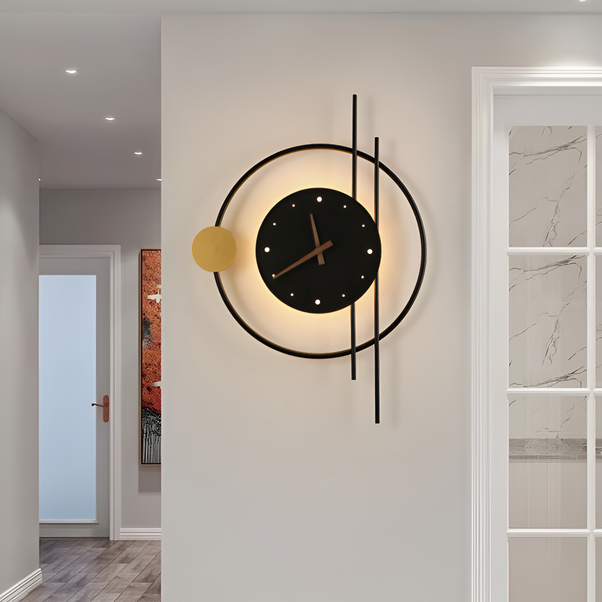 Настінний світильник годинник чорний з золотом H-57 cm D-41,5 cm Led 3000K-6000K Black+Gold Clock 260122-100007274