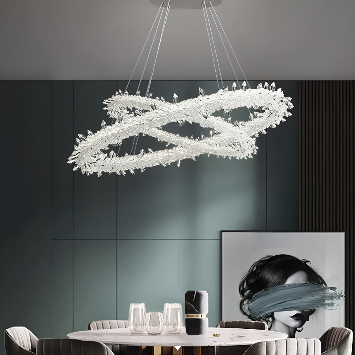 Люстри з подвійними кільцями D-40+60 / D-60+80 cm Led 4000К Chrome Frost Clear Crystal 260118-100007234