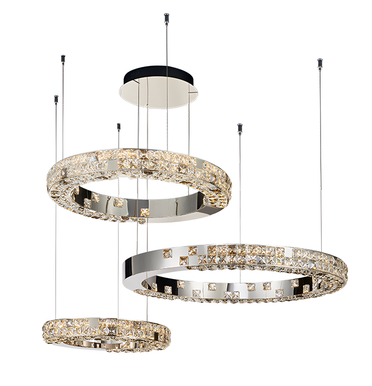 Підвісна люстра срібна D-80+60+48 cm Led 220W Chrome Rings 260817-100008607