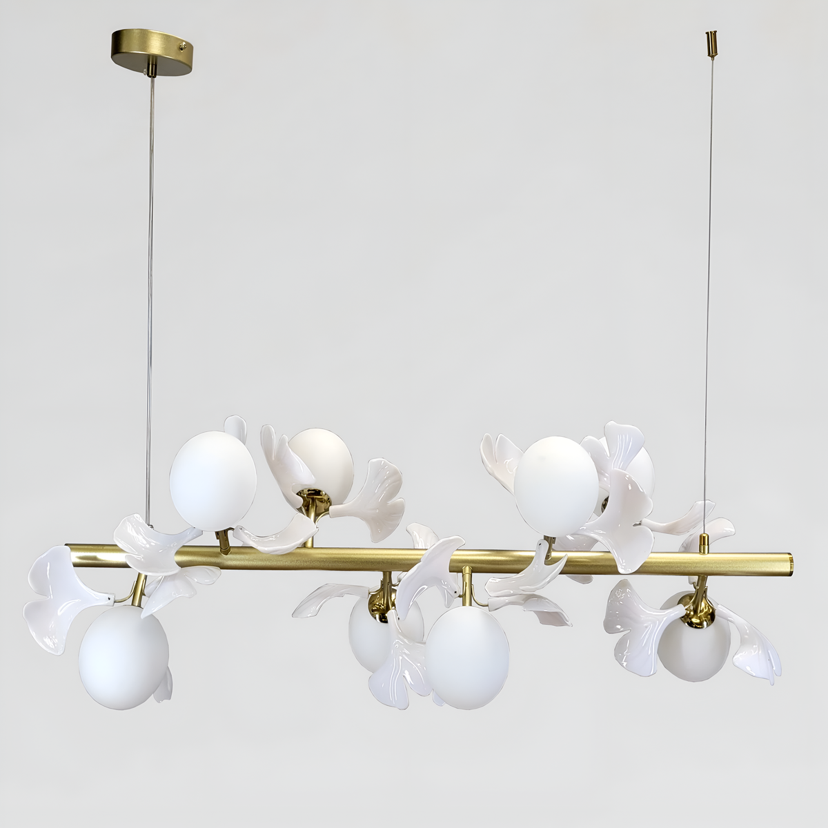 Підвісна люстра золота L-91 cm G9*8 Gold+White Flowers 260235-100007332