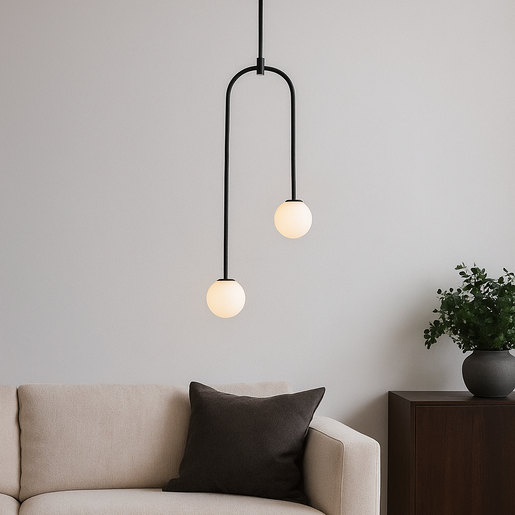 Підвісний світильник чорний з білими плафонами H-118 cm G9*2 W-26 cm Black Faro Bollo 250666-100005318