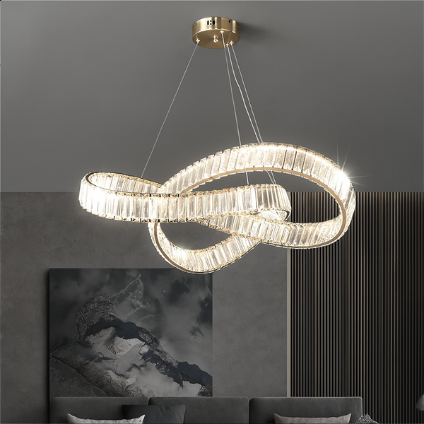 Люстра підвісна золота світлодіодна з кришталевим плафоном Петля L-80 cm Led 175W Gold+Transparent Crystal diamond knot 250735-100005476