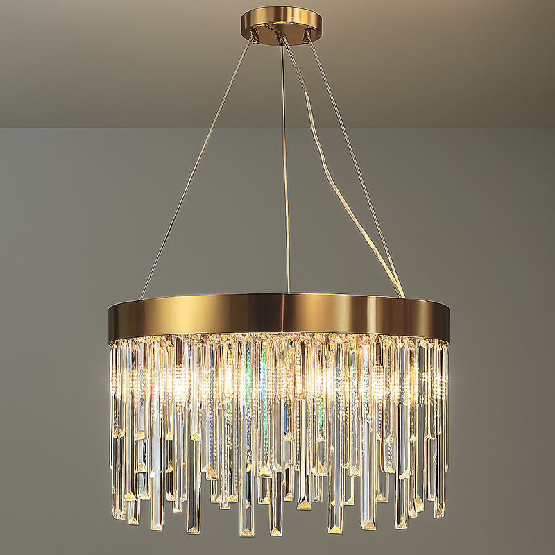 Підвісна золота кругла люстра з кришталевим плафоном Корона D-60 cm E14х9 Gold Crystal Crown 250735-100005558