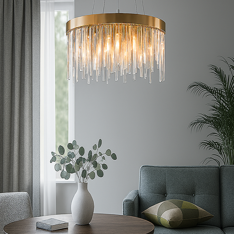 Підвісна золота кругла люстра з кришталевим плафоном Корона D-60 cm E14х9 Gold Crystal Crown 250735-100005558