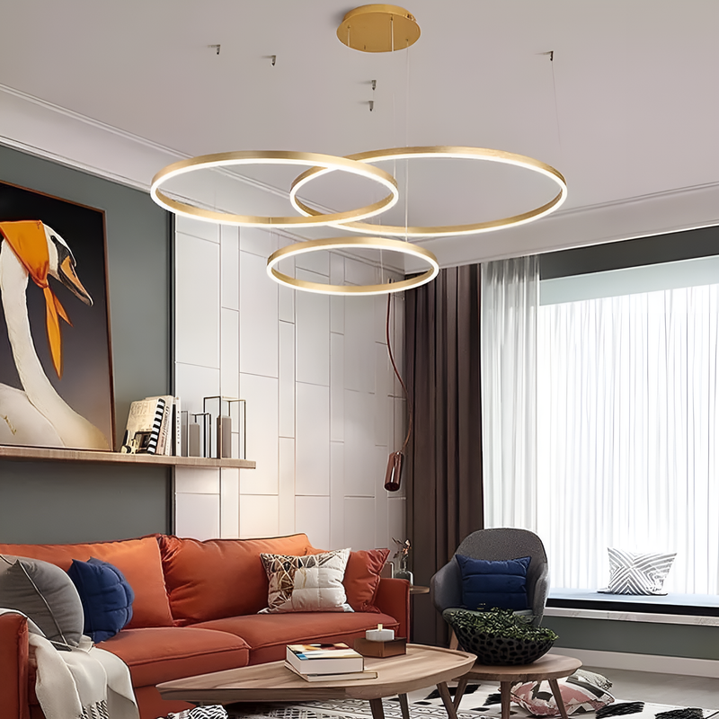 Люстра підвісна золоті кільця L-142 cm Led D-40+60+80 cm 112W 3500К Total Rings Gold Matte 210720-100000146
