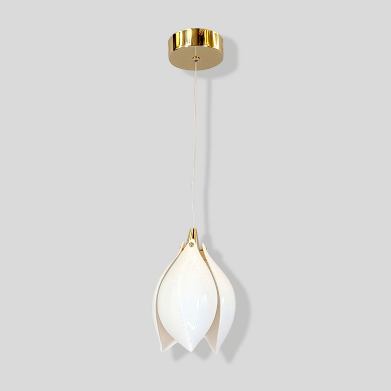Світильник білий підвісний з золотим кріпленням Тюльпан Е14x2 White+Gold Tulip 250635-100005142