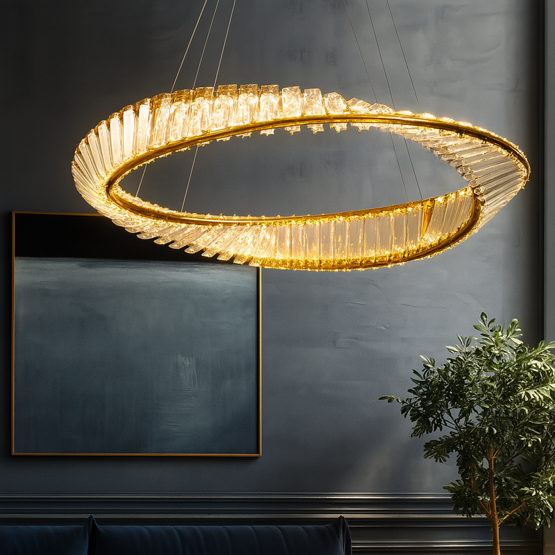 Люстра золота світлодіодна з кришталевим плафоном Кристал D-60 cm / D-80 cm Led Crystal diamond 250735-100005617