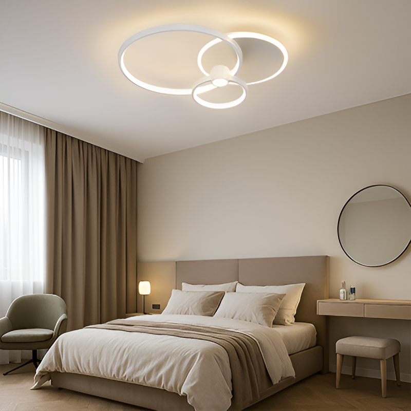 Люстра біла стельова світлодіодна Потрійне коло з пультом L-58 cm H-7 cm Led White Trio Rings 250731-100005460