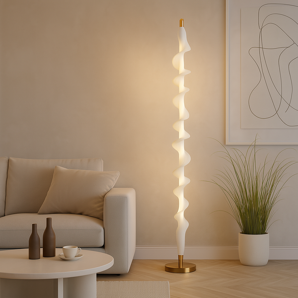 Торшер з білої акрилової сіткі з золотом H-152 cm Led 21W 4000K White+Gold Silk 250731-100005448