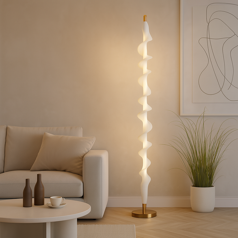 Торшер з білої акрилової сіткі з золотом H-152 cm Led 21W 4000K White+Gold Silk 250731-100005448