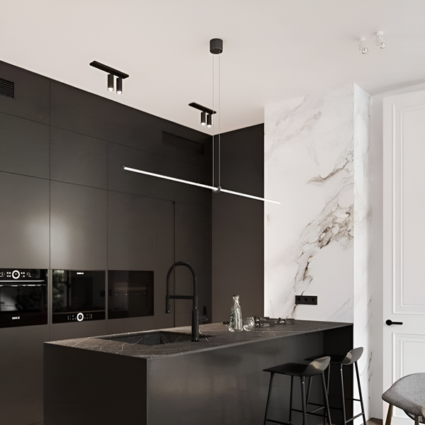 Підвісна чорна лінійна люстра L-130 см 38W 4000K Black Long slim simple 240158-100002996