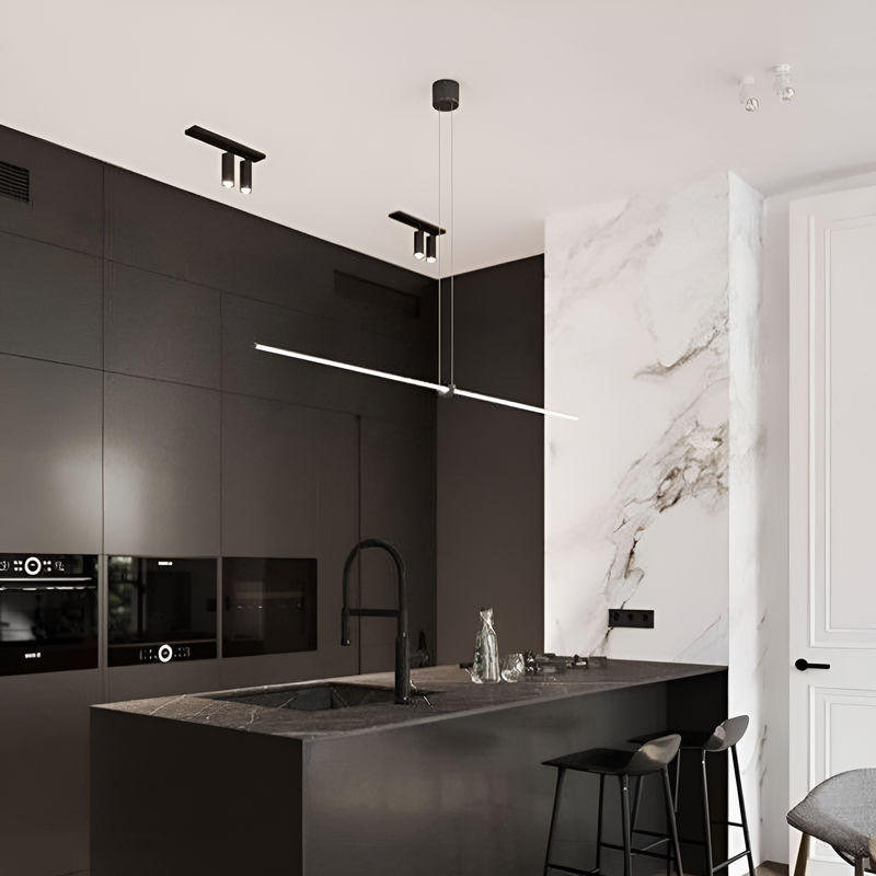 Підвісна чорна лінійна люстра L-130 см 38W 4000K Black Long slim simple 240158-100002996