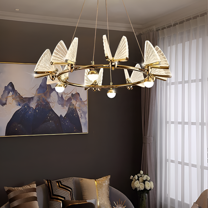 Люстра золота з прозорими метеликами D-65 cm / D-85 cm LED 3000K Gloss Gold Butterfly 211020-100000444