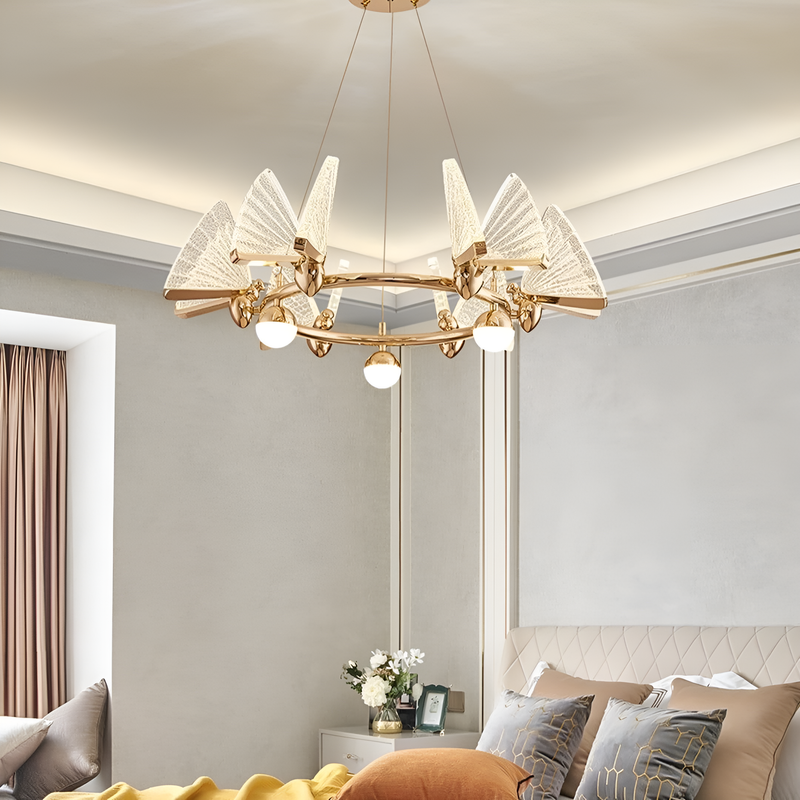 Люстра золота з прозорими метеликами D-65 cm / D-85 cm LED 3000K Gloss Gold Butterfly 211020-100000444
