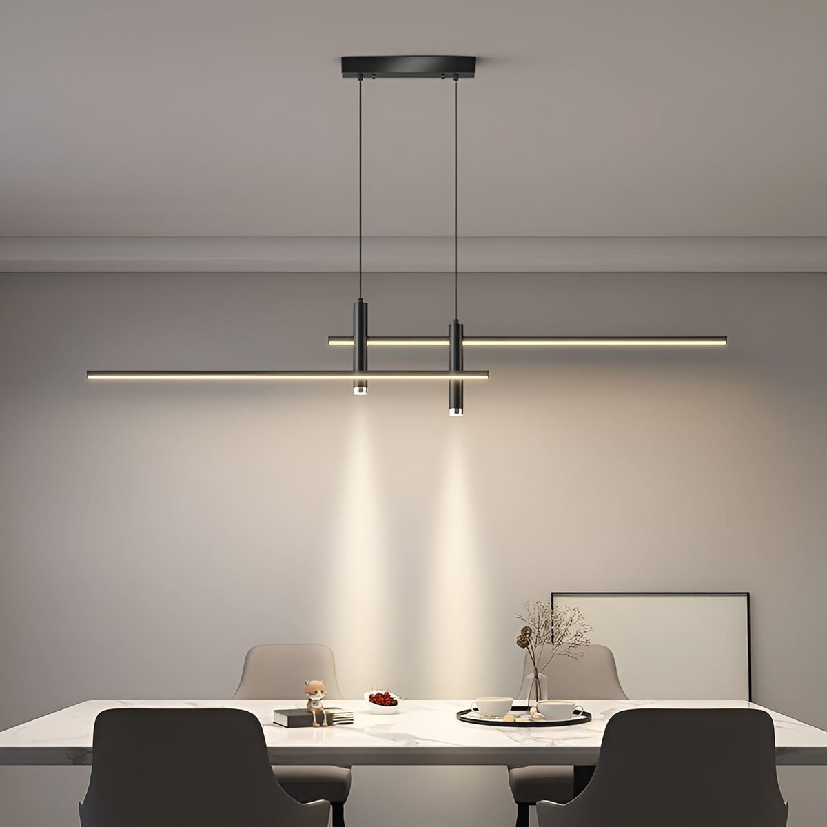 Підвісна люстра чорна лінійна з пультом L-120 cm Н-25-150 cm Led 31W Black + Silver Long slim twice Linear 240258-100003051
