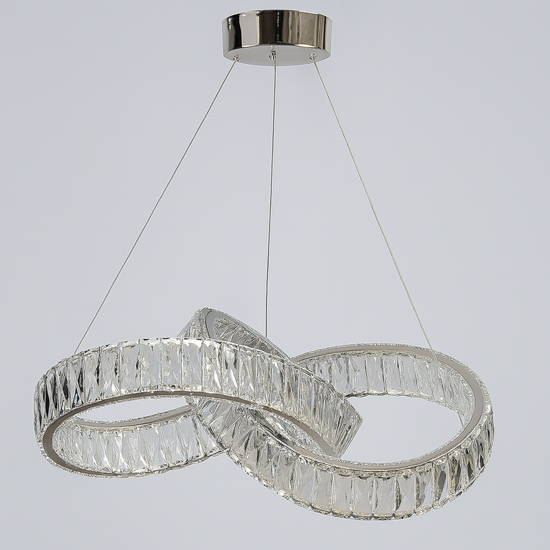 Люстра підвісна срібна з кришталевим плафоном Петля L-59 cm Led 120W Chrome+Transparent Crystal diamond knot 250735-100005475