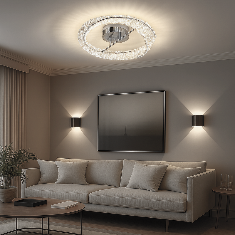 Люстра срібна стельова світлодіодна кришталева Кристал D-52 cm H-12 cm Led Chrome+Transparent Crystal diamond 250735-100005473