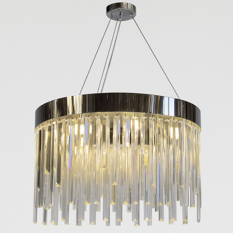 Підвісна срібна кругла люстра з кришталевим плафоном Корона D-60 cm E14х9 Chrome Crystal Crown 250735-100005559