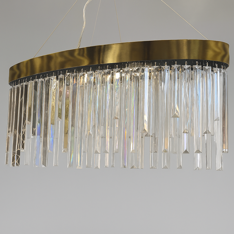 Підвісна видовжена золота люстра з кришталевим плафоном Корона L-80 cm G9х10 Gold Crystal Crown 250735-100005561