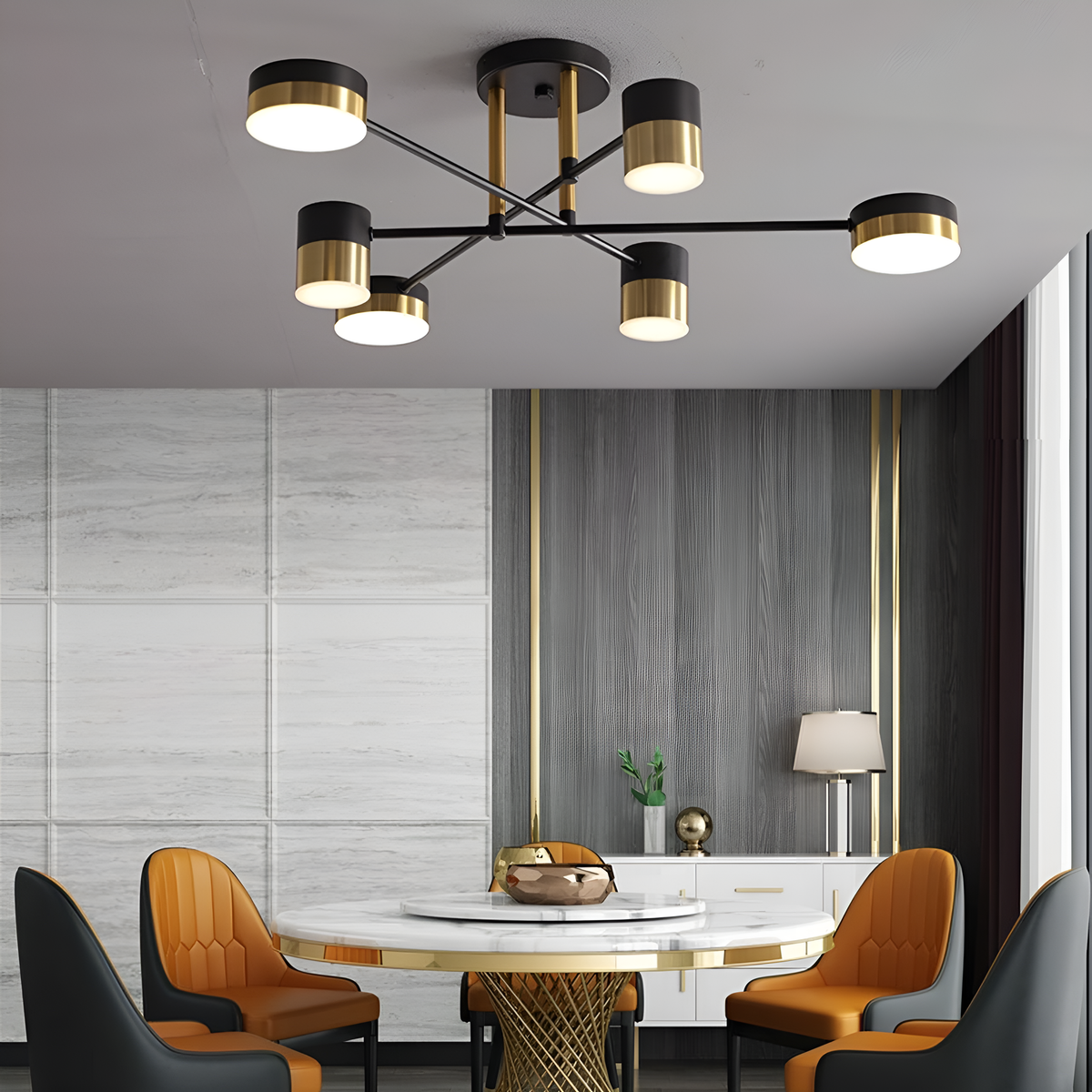 Люстра чорна з золотом на 6 LED ламп 60W Gold + Black Satellite 231152-100002779