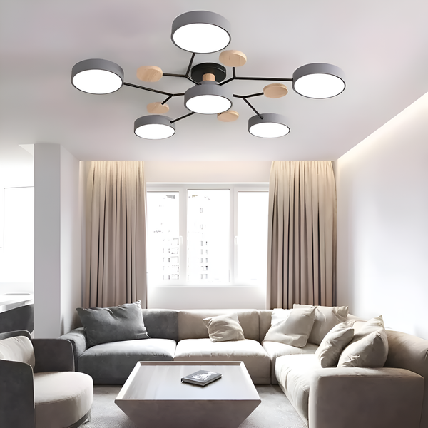 Люстра стельова сіра / біла з дерева D-89 cm Led Grey / White 4100К Wooden Ceiling 230958-100002590