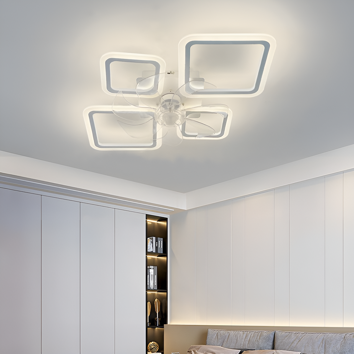 Стельова люстра біла з прозорим вентилятором керована Led 70W White Fan lamp 250775-100005527