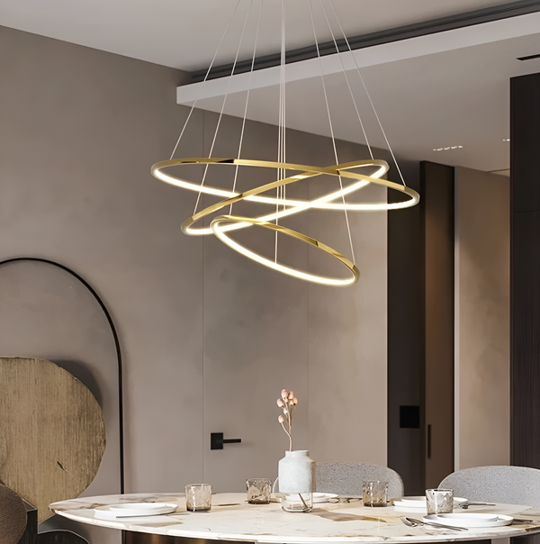 Люстра золота підвісна три кільця D-80+60+40 см Н-50-180 см Led Gold 3000К-6000К Rimy 240158-100003016