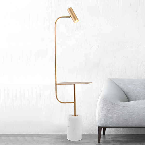Торшер золотий зі столиком з білим мармуром H-162 cm Gold Lupe Table Lamp 210514-25157