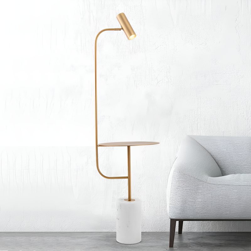Торшер золотий зі столиком з білим мармуром H-162 cm Gold Lupe Table Lamp 210514-25157