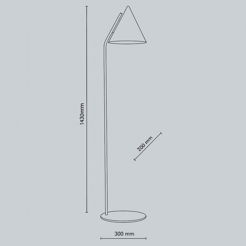 Торшер чорний з плафоном конусом Конус H-143 cm E27 Black Cone Circle 250740-100005484