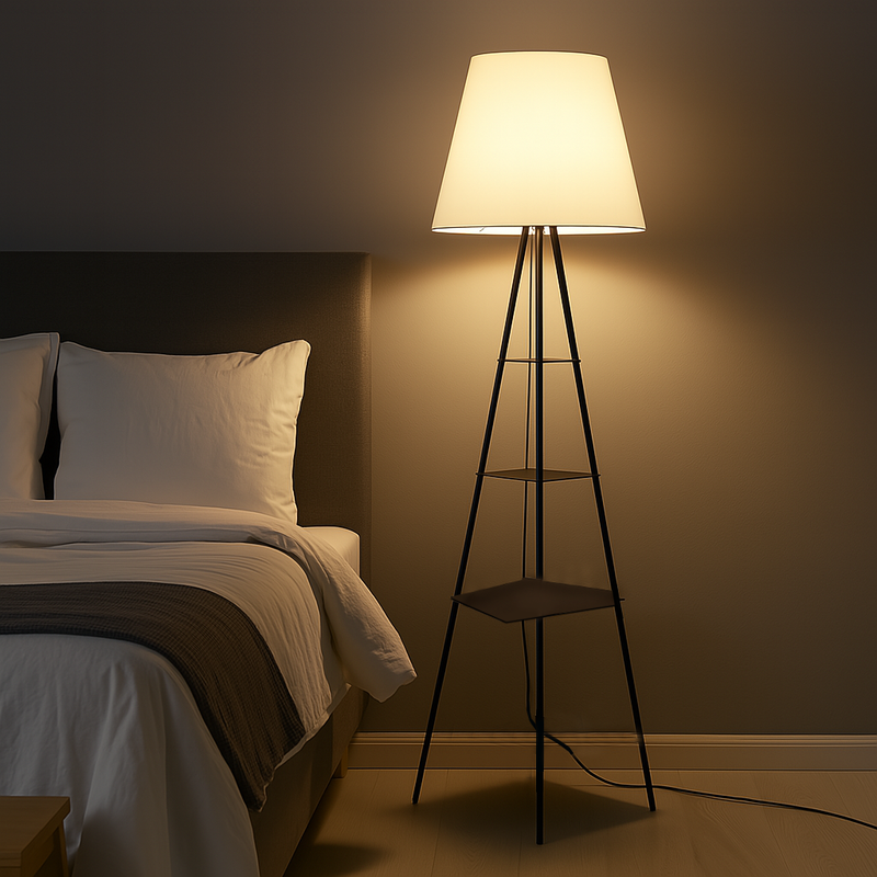 Торшер тринога чорний з трьома полицями Кут H-170 cm E27 Black+White Angle 250744-100005491