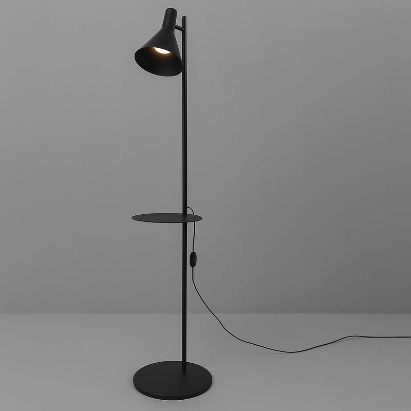 Торшер чорний з круглою поличкою H-138 cm E27 Black Circle 250740-100005483