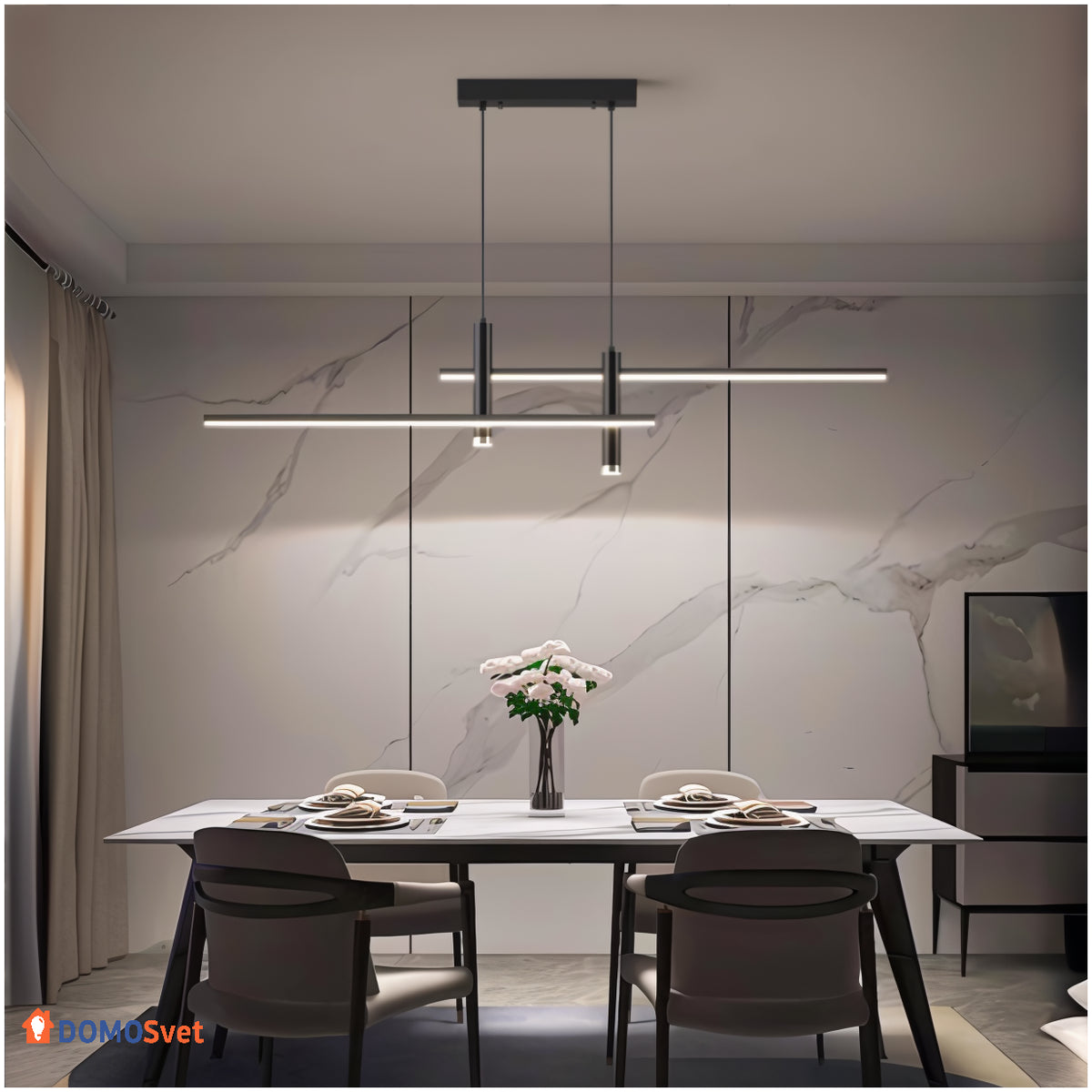 Люстра чорна подвійна лінійна W-120 cm Led 25W Black Linear 250914-241783