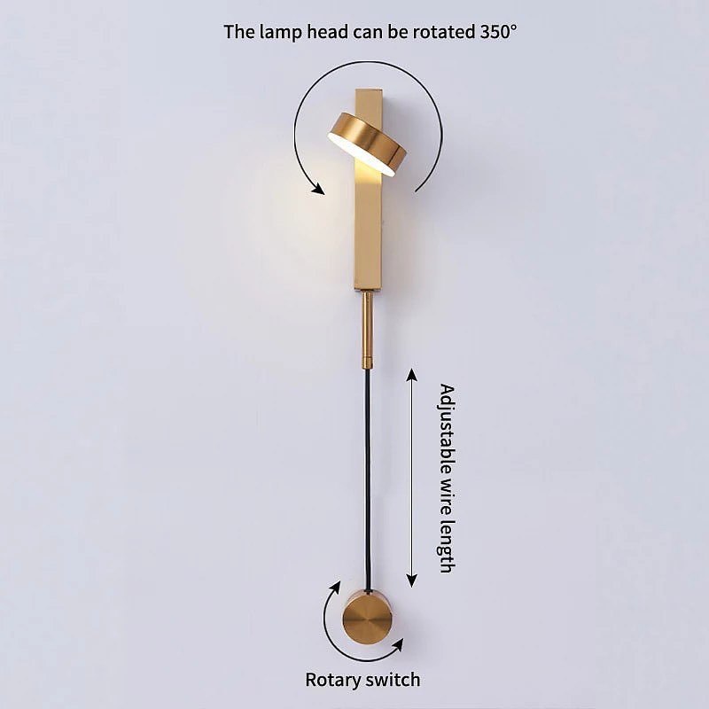 Бра золоте поворотне з вимикачем та регулюванням яскравості димером Teco Long Lamp Gold 260118-100007208
